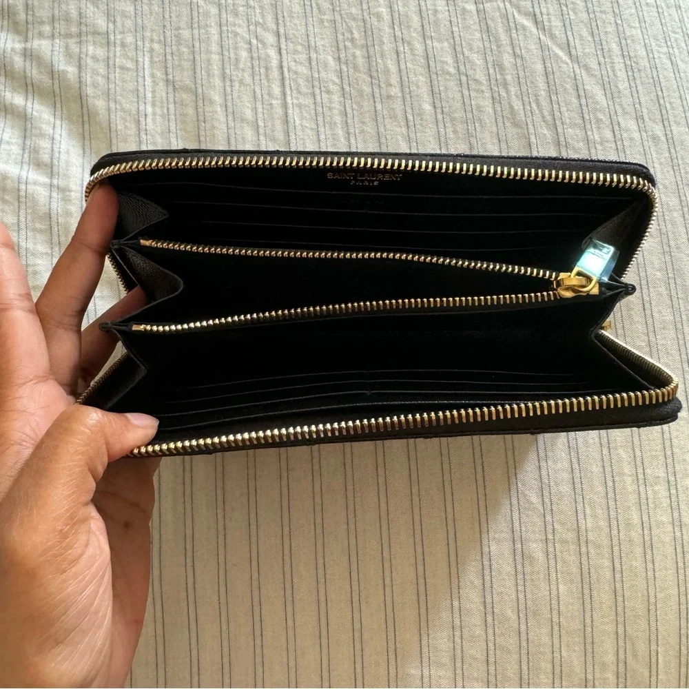 YSL Black Matelesse Chevron Zip Around Wallet - Picture 8 of 9